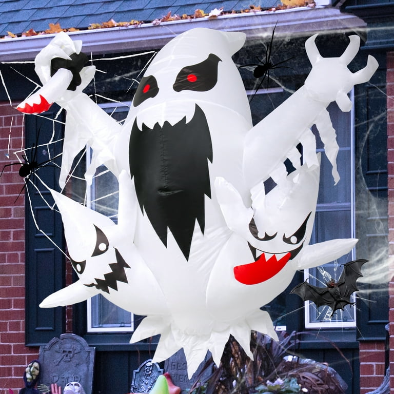 Halloween Inflatables 4FT Outdoor Decoration White Ghost Broke Out with Colorful LED Lights Built-in