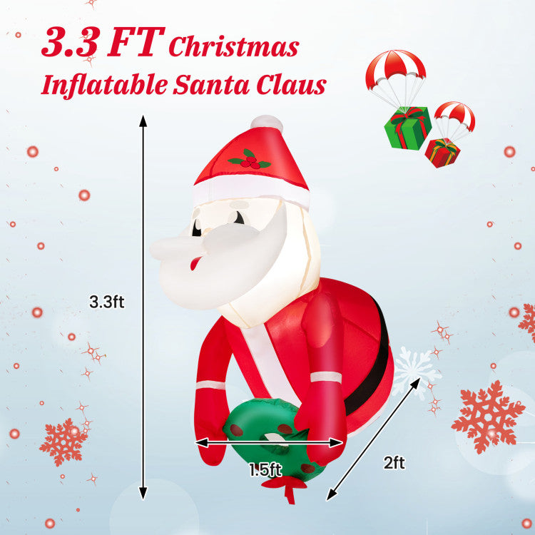 Santa Inflatable Santa Broke Out from Window 3.3 Feet Lighted Christmas Decoration