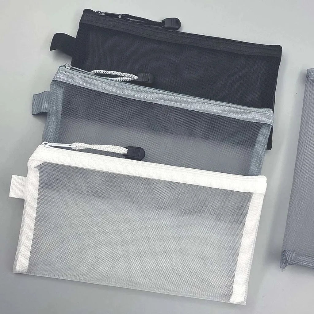 Mesh Pencil Pouch Transparent with Large Storage for Students (Gray)