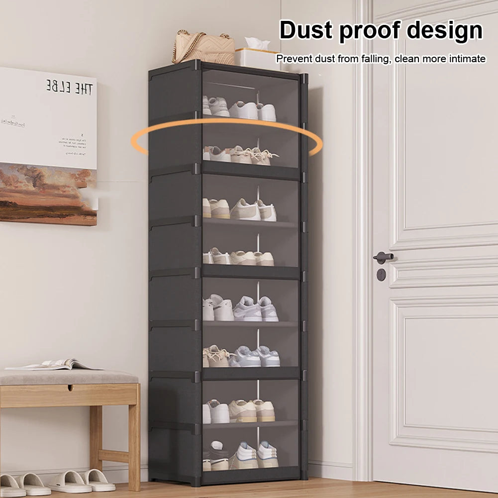 9-Layer Dustproof Shoe Cabinet Organizer 60cm Space-Saving Shoe Rack with Clear Lid (Black)