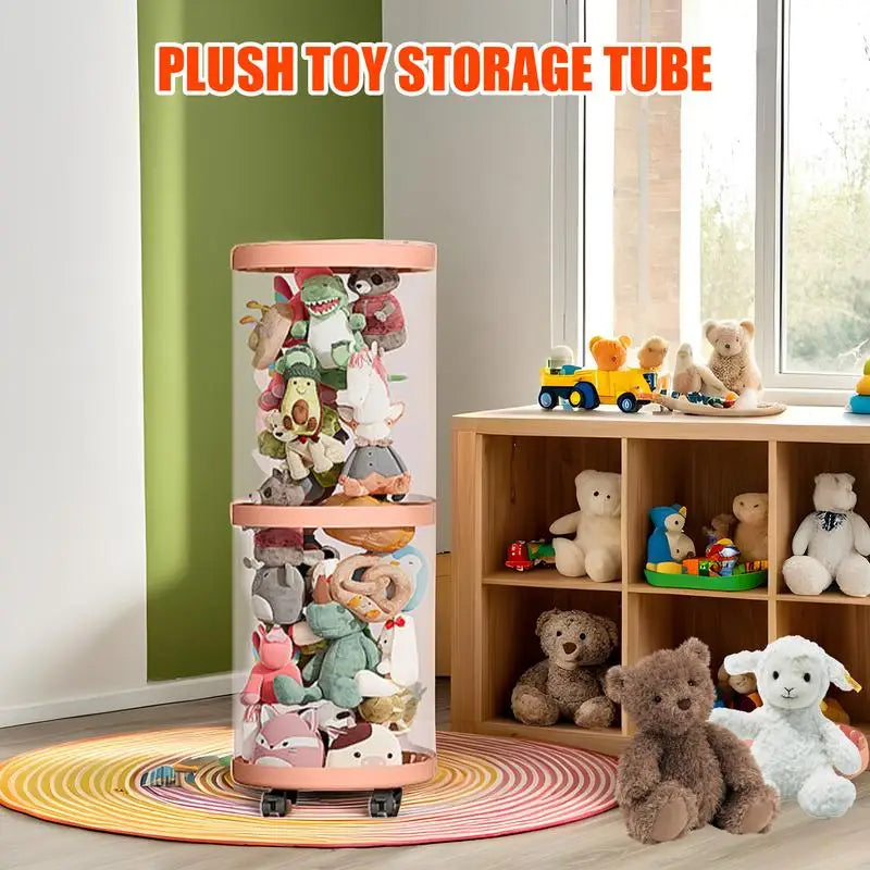Dustproof Plush Toy Storage Tube 4-Tier Clear Kids Toy Organizer Box