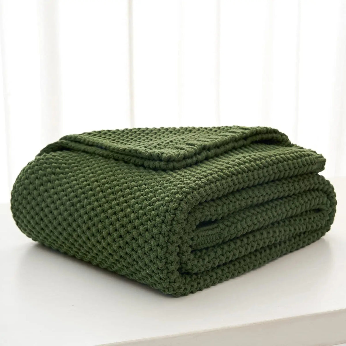Luxury Organic Cotton Knitted Blanket (Olive Green)