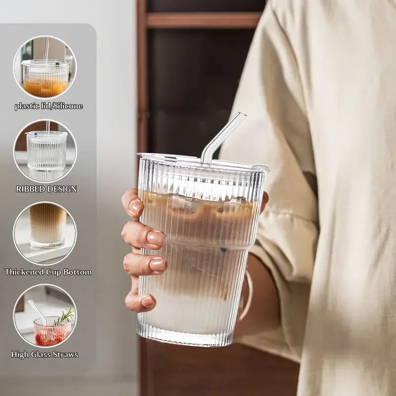 Reusable Iced Coffee Cups 12oz with Lid Straw Set of 6