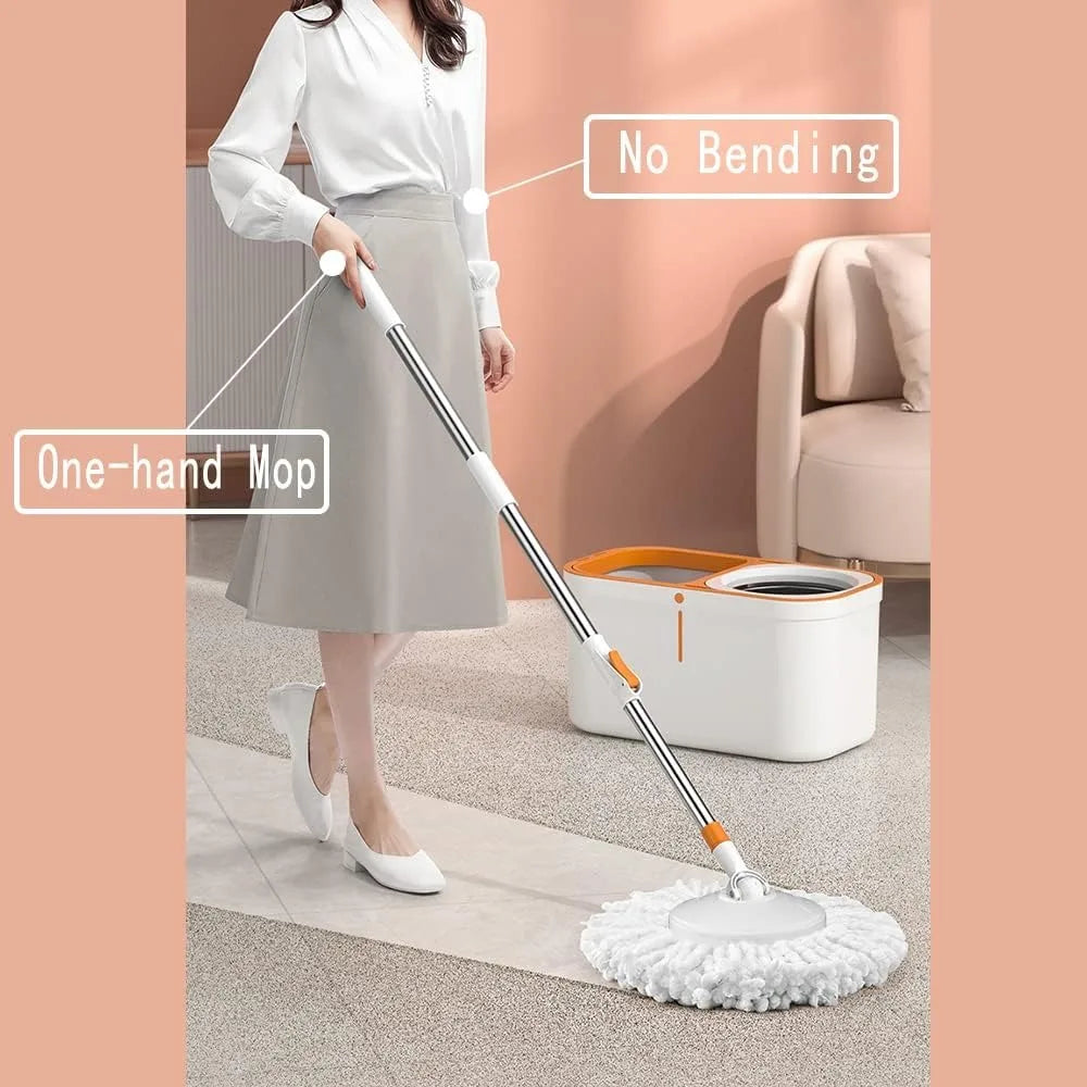 Spin Mop and Bucket Set with Wringer 61" Extra-Long Stainless Steel Handle