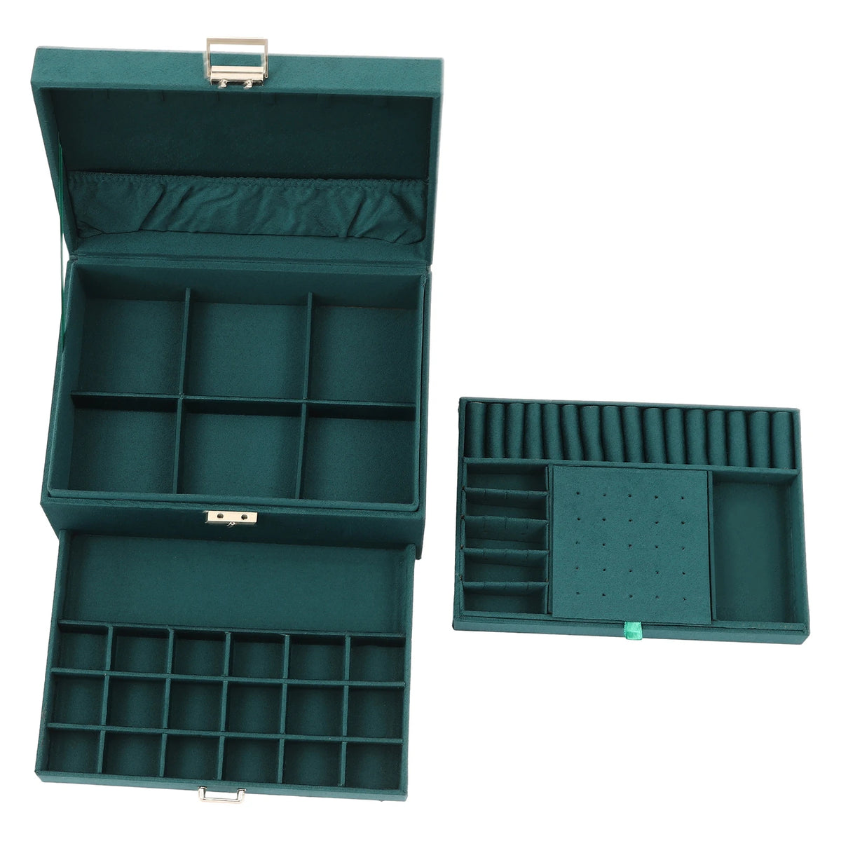 3-Layers Vintage Jewelry Organizer Box Large Capacity (Deep Green)