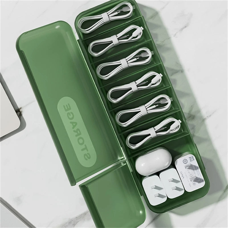 Cable Management 7 Compartments Durable Storage Box Organizer (Green)