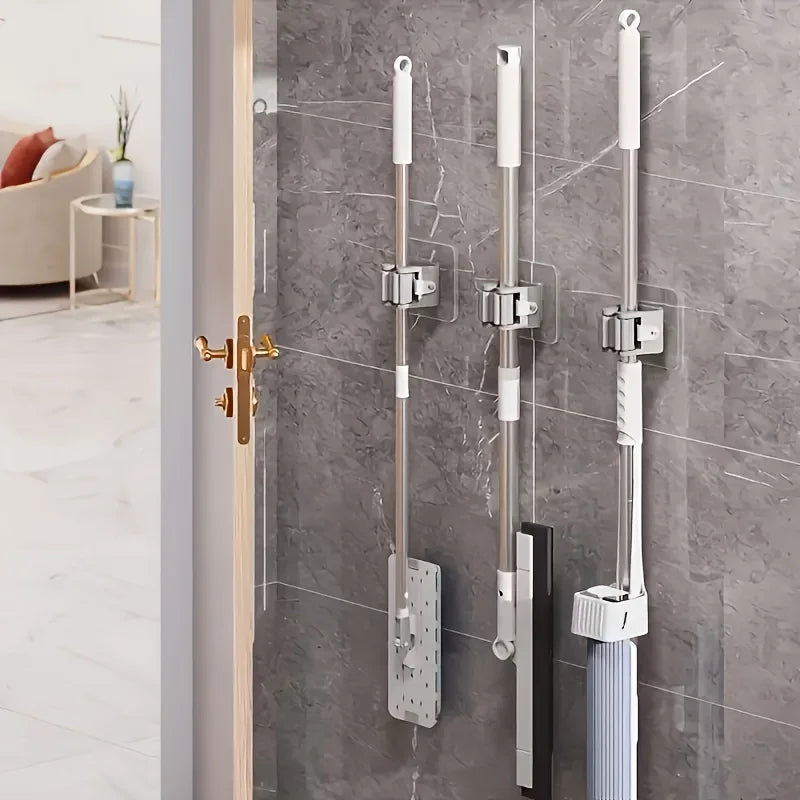 Minimalist Mop Clamp Suction Hook Set Effortless Tool-Free Wall Rack