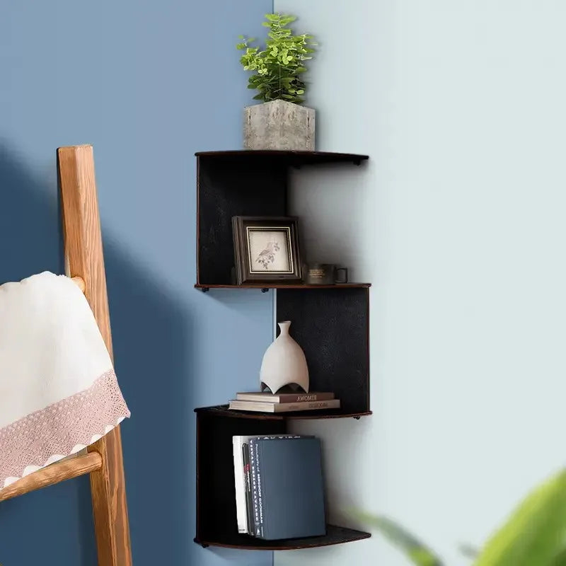 5-Tier Corner Shelf Wall Mount Organizer – Floating Zig-Zag Storage Rack (Black)