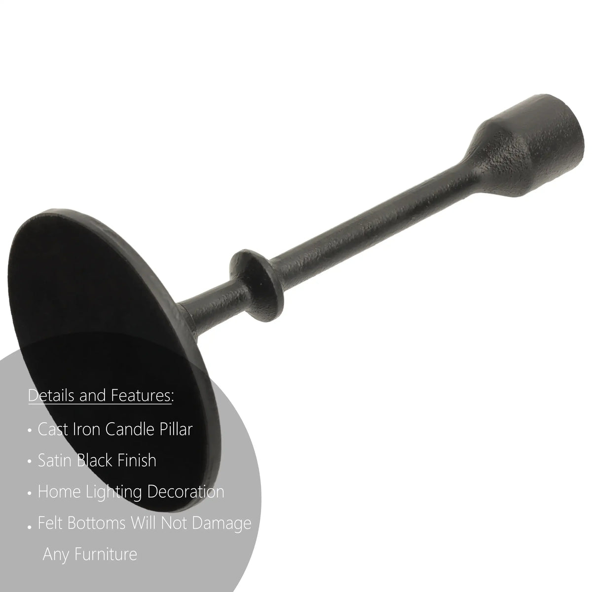 Heavy Duty Black Cast Iron Taper Candle Holder (7.8&quot;)