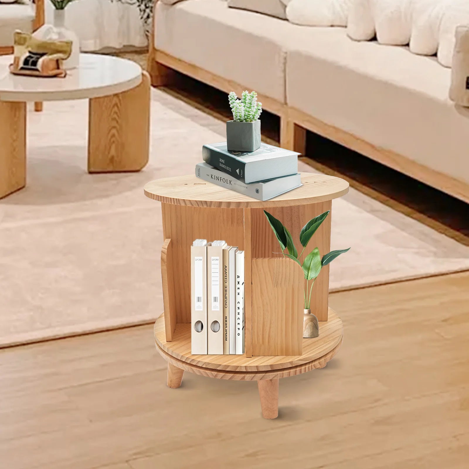 Rotating Bookshelf Stackable Round Corner Display Shelf