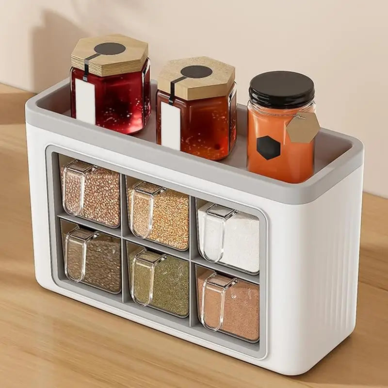 Adhesive Wall Mounted Condiment Jar Set Seasoning Storage Box Organizer for Home Kitchen