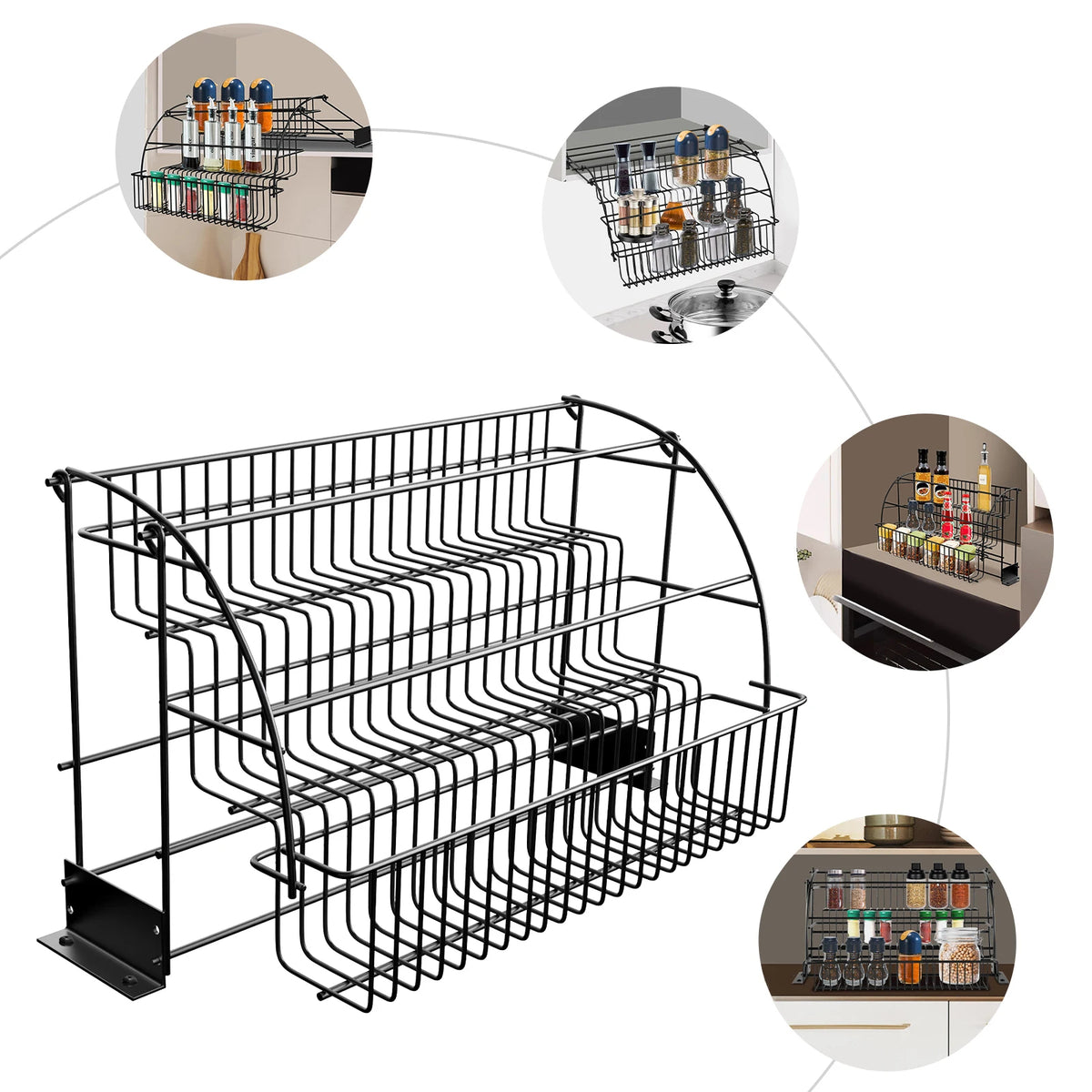 Expandable Pull-Down Kitchen Rack – 3-Tier Metal Cabinet Storage System