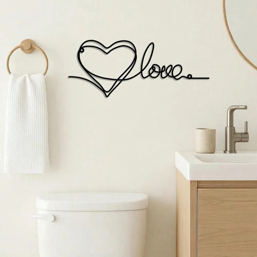 Minimalist Metal Wall Art - Romantic Heart Line Drawing Sign
