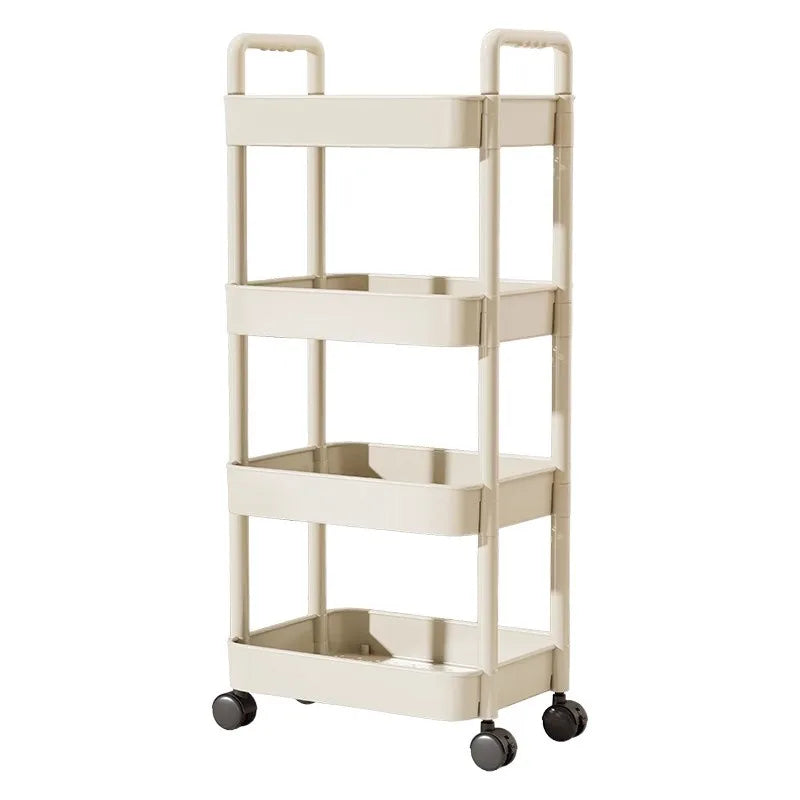 Trolley with Handlebar Storage Rack 4-Tier Multi-Layer Floor-Standing Organizer