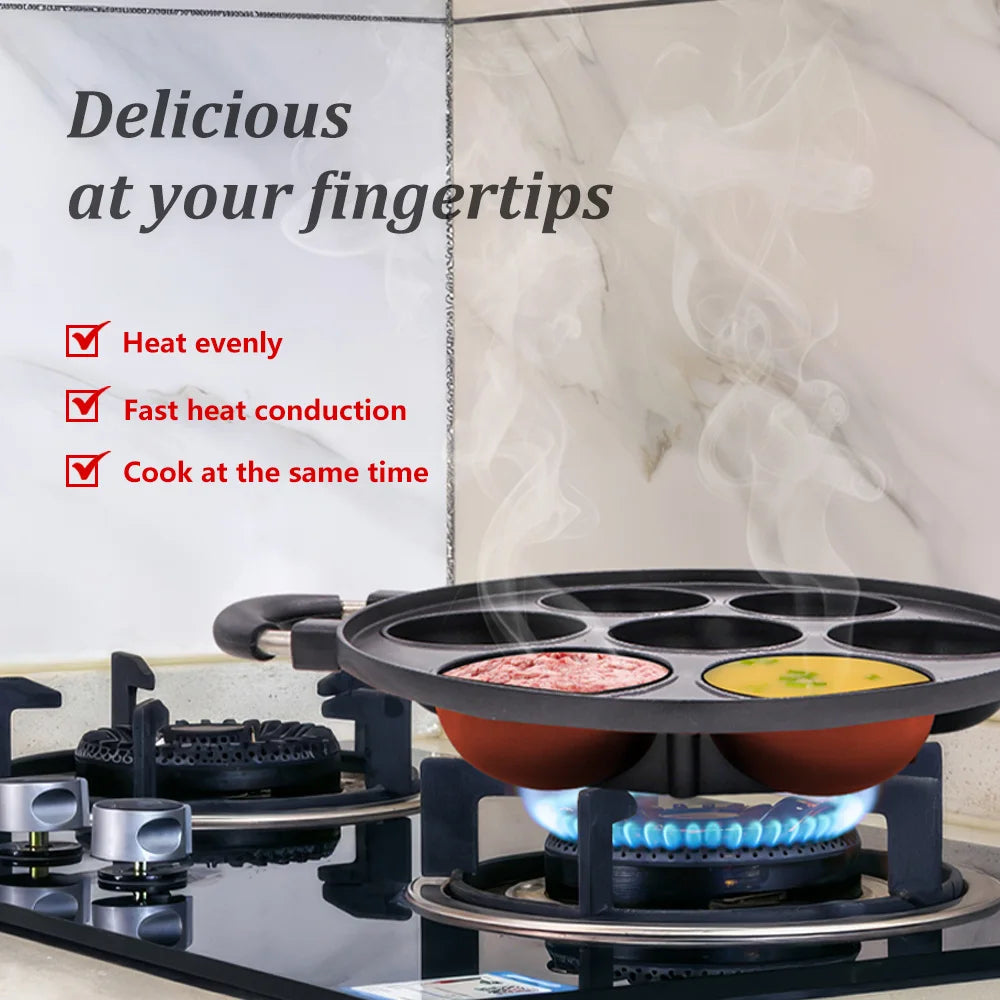 Cast Iron 7 Hole Omelette Pan Non-Stick Breakfast Egg Cooker
