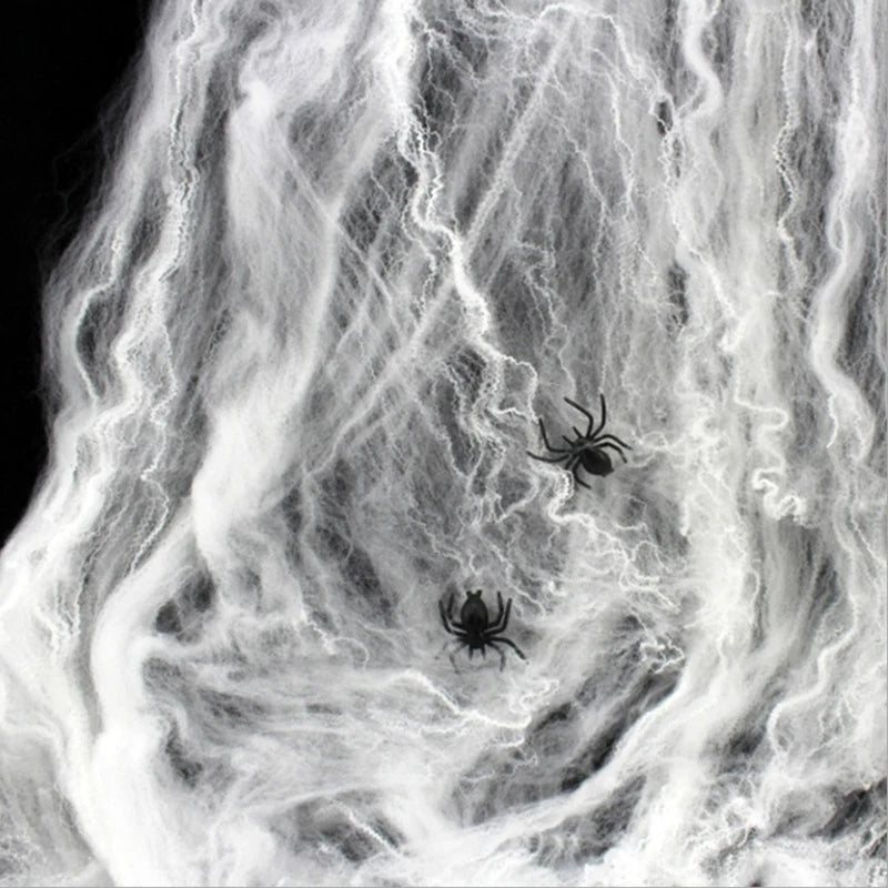 Realistic Halloween Spider Webs with Fake Spiders (White)