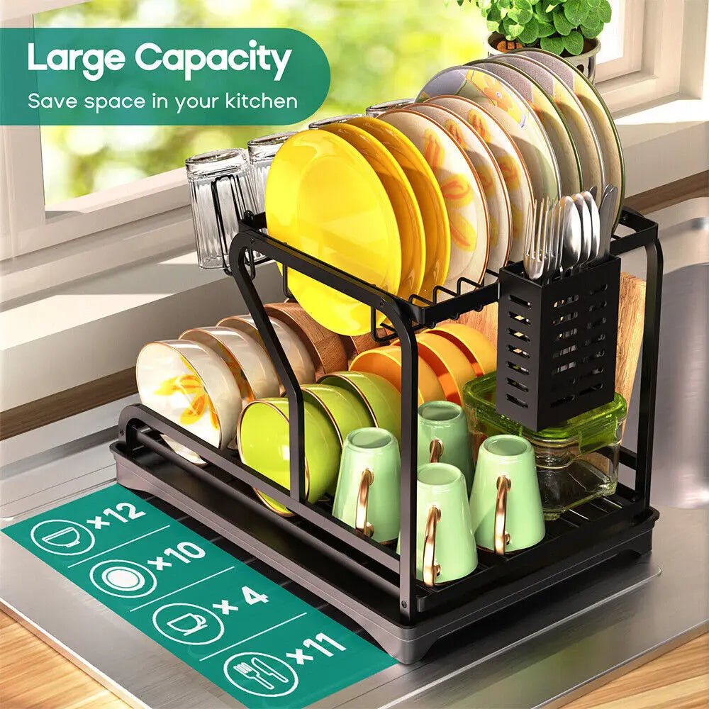 Dish Drying Rack 2-Tier with Drainboard Essential Kitchen Organizer