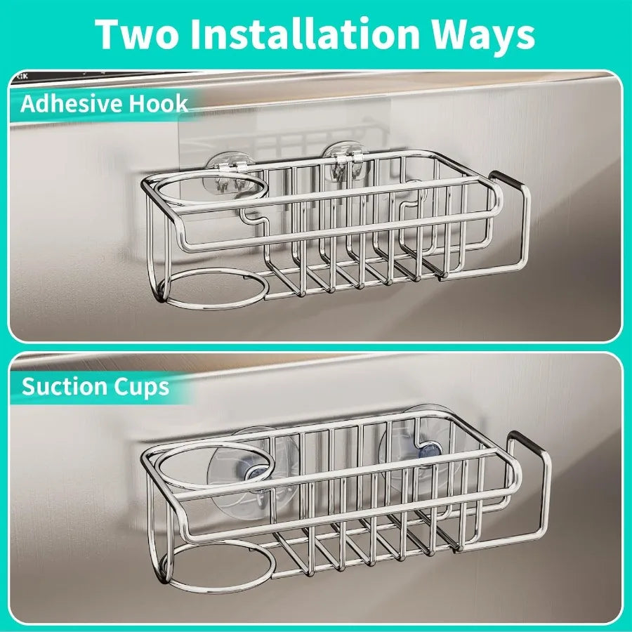 4-in-1 Sink Caddy Sponge Holder Stainless Steel Kitchen Brush Organizer