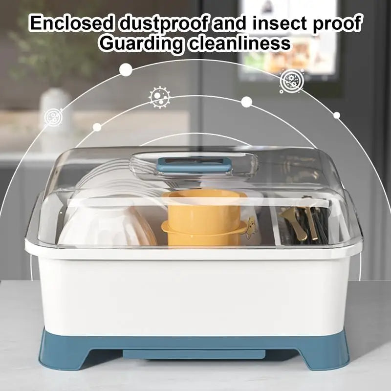 Countertop Dish Drying Box with Lid  Kitchen Organizer (Gray)