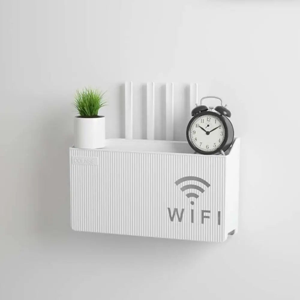 Wireless Wifi Router Storage Box Wall Mount Decor (White)