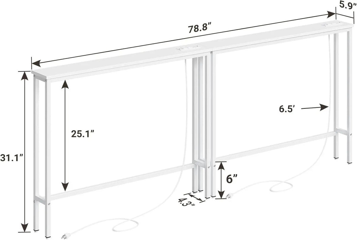 Sofa Console Table with Built-in Charging Station (Black)