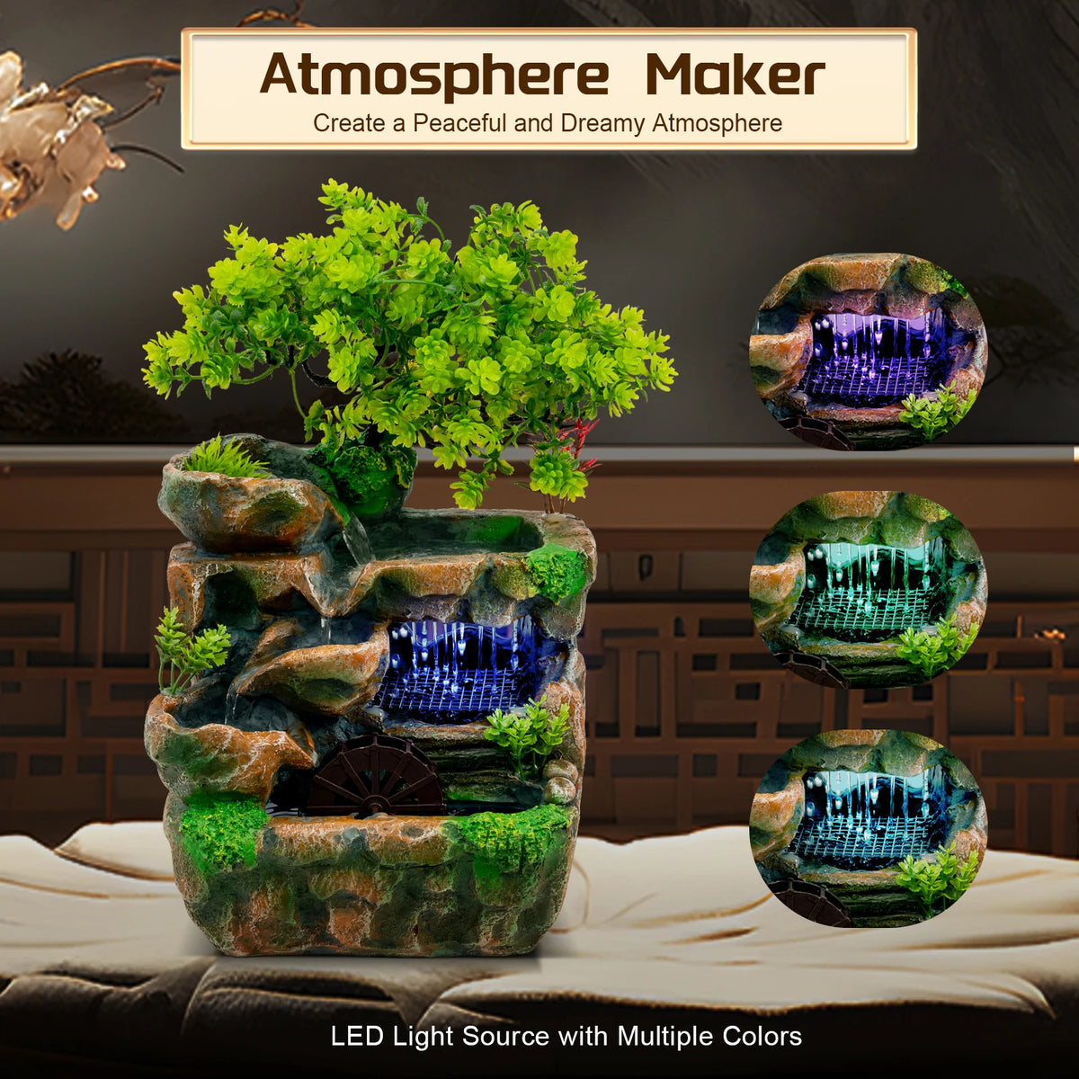 LED Resin Rockery Fountain Ornament for Home Office (US Standard)