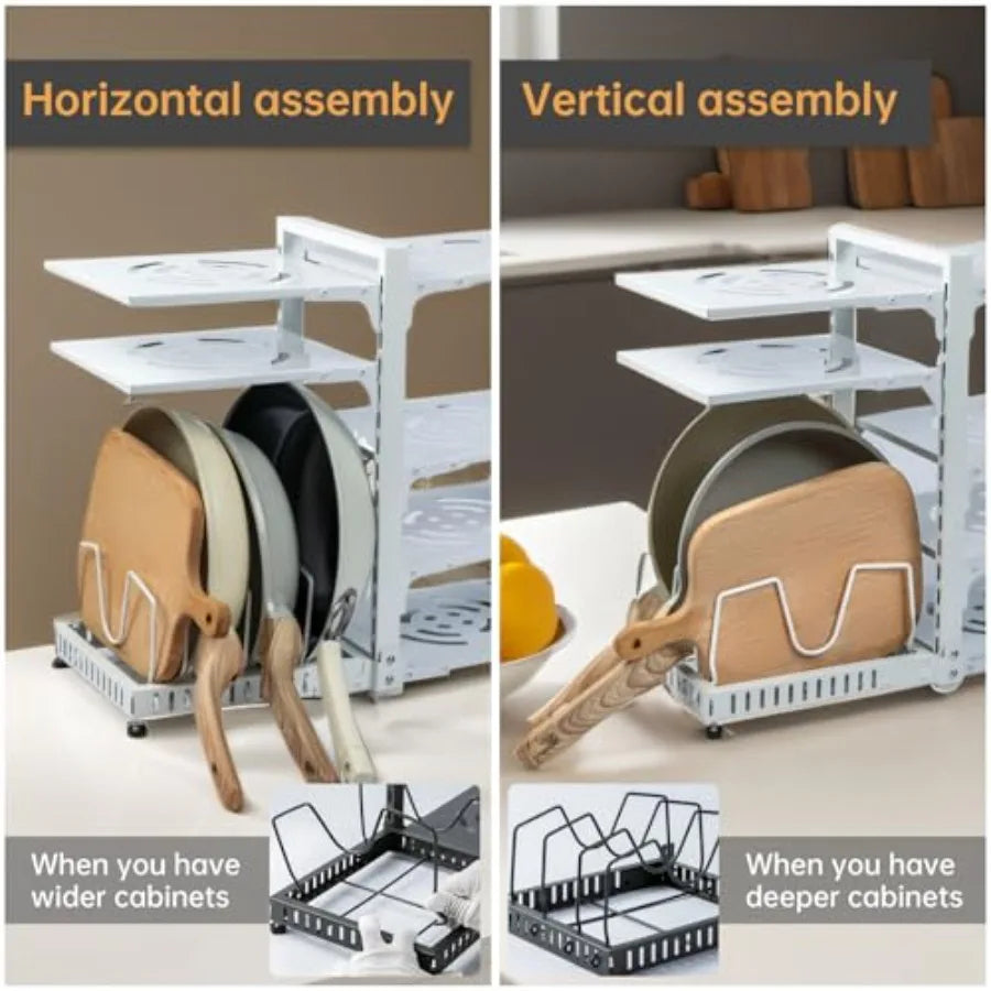 Heavy Duty 7-Tier Adjustable Pots and Pans Organizer Rack