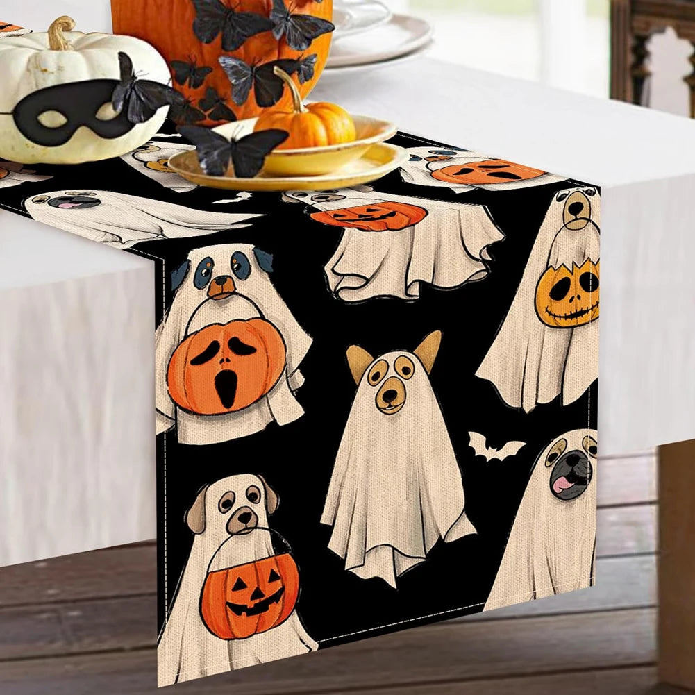 Spooky Ghost Pumpkin Halloween Table Runner