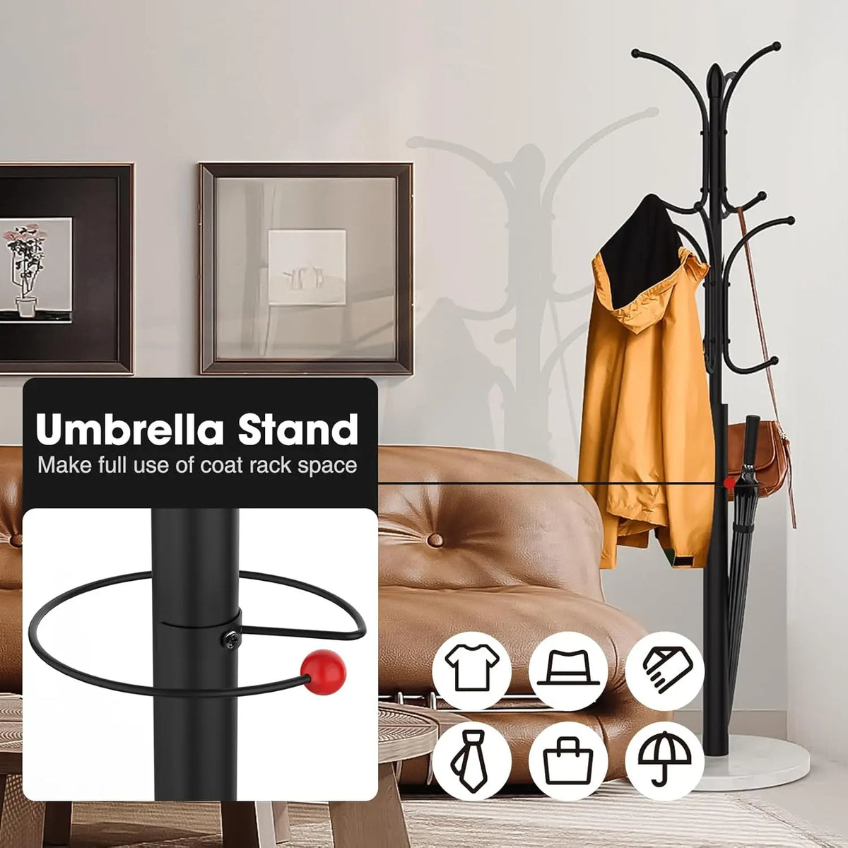 12-Hook Coat Rack Stand with Umbrella Holder Easy Assembly