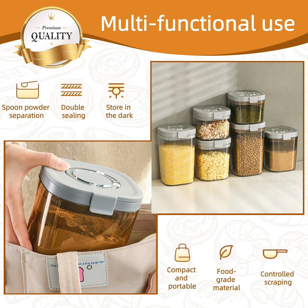 Brown Sugar Storage Canister Set, 2-Pack Airtight Glass Jars with Moisture Control Discs – 63 oz &amp; 45 oz Baking and Food Storage Containers