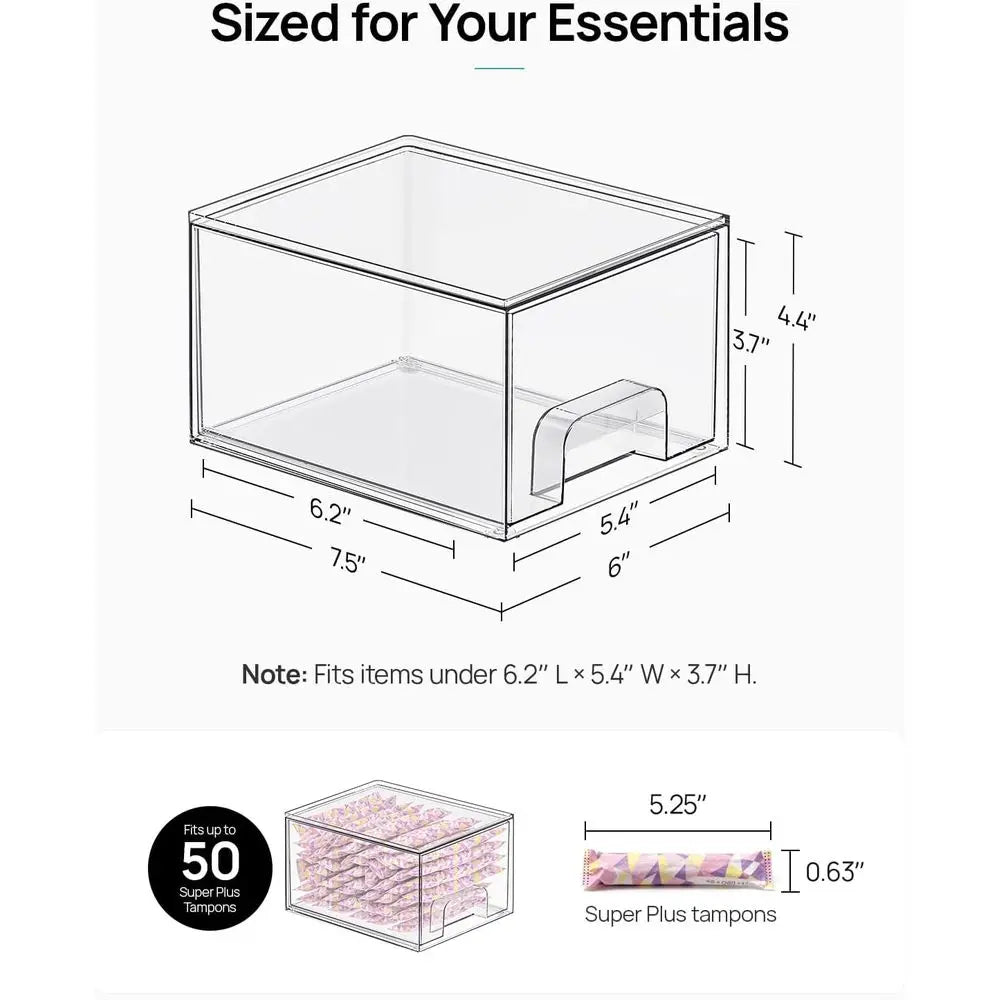 4-Pack Clear Stackable Storage Drawers – Acrylic Organizer Bins for Bathroom, Kitchen, Pantry &amp; Vanity