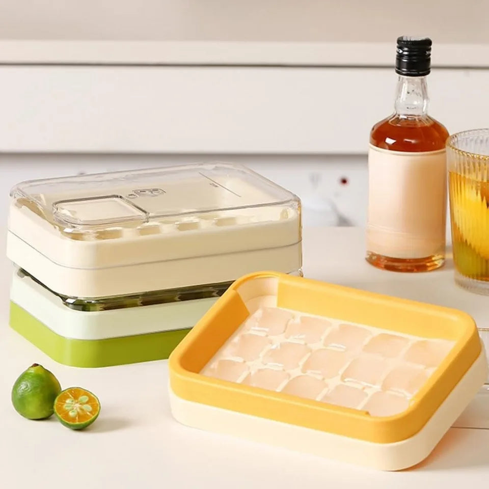 Silicone Ice Cube Tray with Storage Box – Press &amp; Release Ice Mold with Lid, Stackable Reusable Ice Maker for Freezer