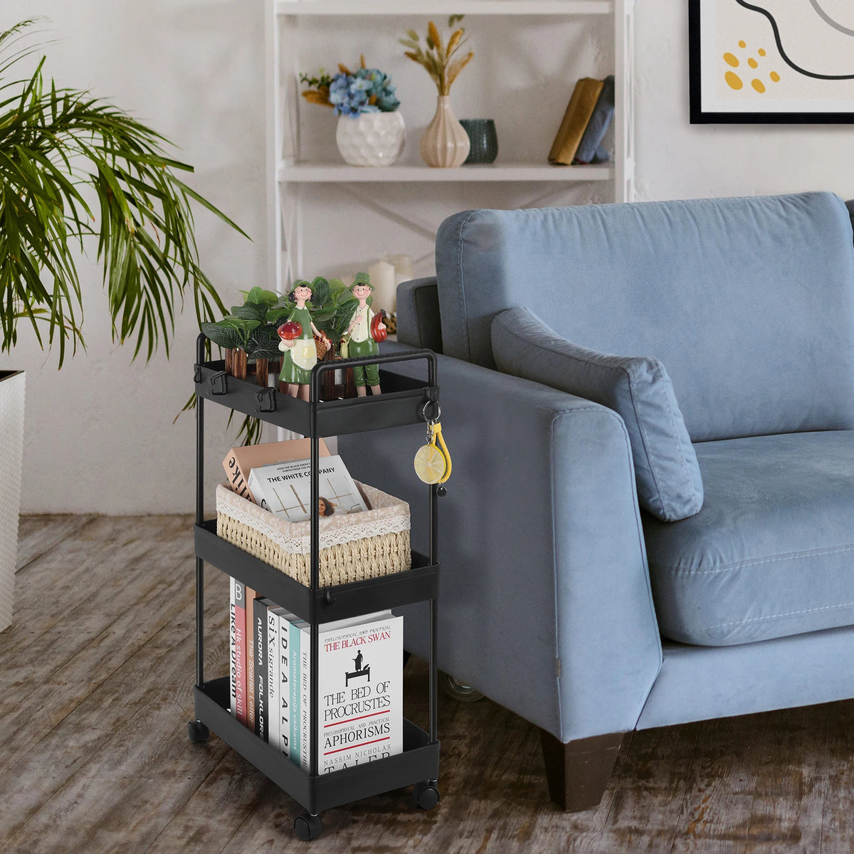 Rolling Slim Storage Cart 3 Tier 2 Pack Utility Rack (White)