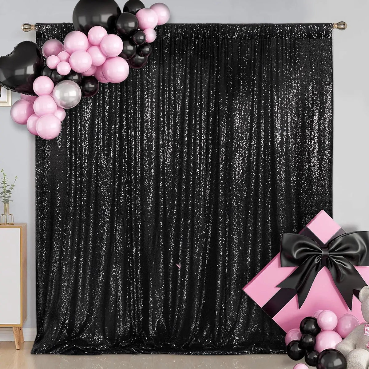 6-Panel Black Sequin Photo Booth Backdrop (2FT x 8FT)