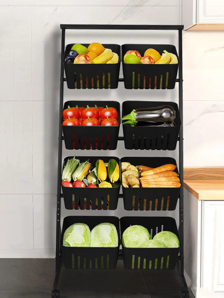 4-Tier Fruit Vegetable Storage Basket with Wheels