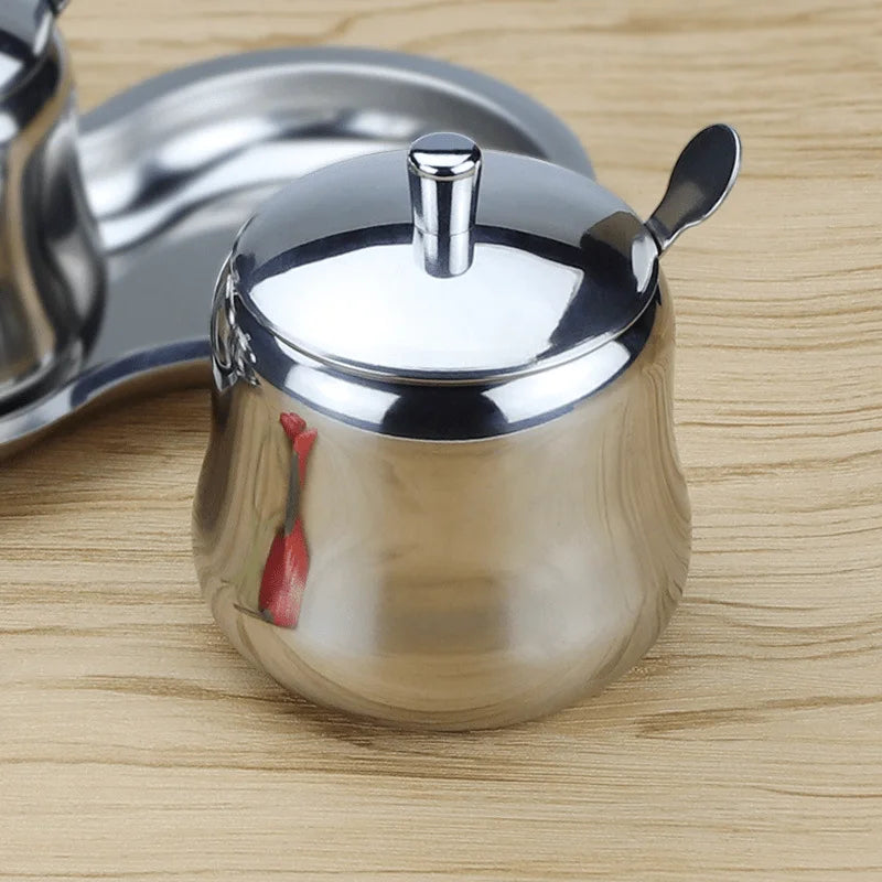 300ml Stainless Steel Sugar and Spice Jar with Lid and Spoon – Multifunctional Coffee, Seasoning &amp; Condiment Storage Canister for Kitchen