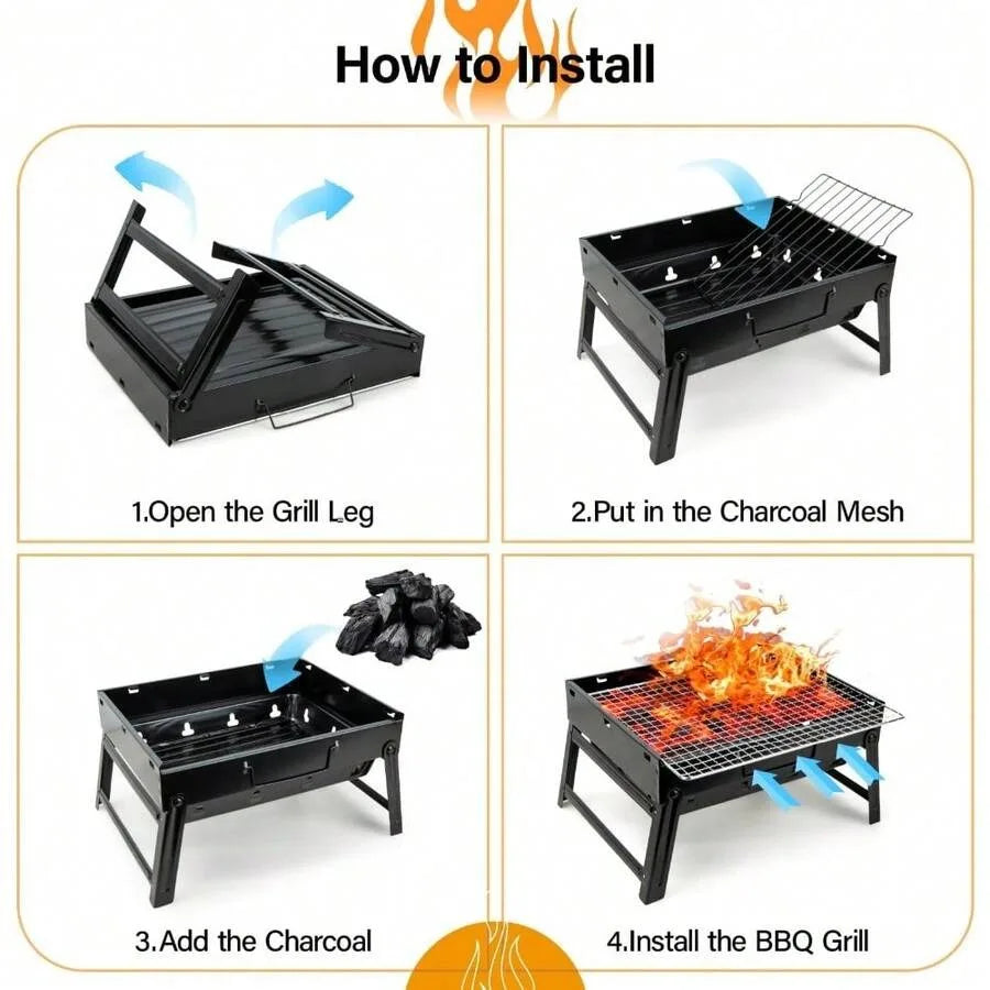 Portable Folding Charcoal BBQ Grill – Stainless Steel Tabletop Smoker