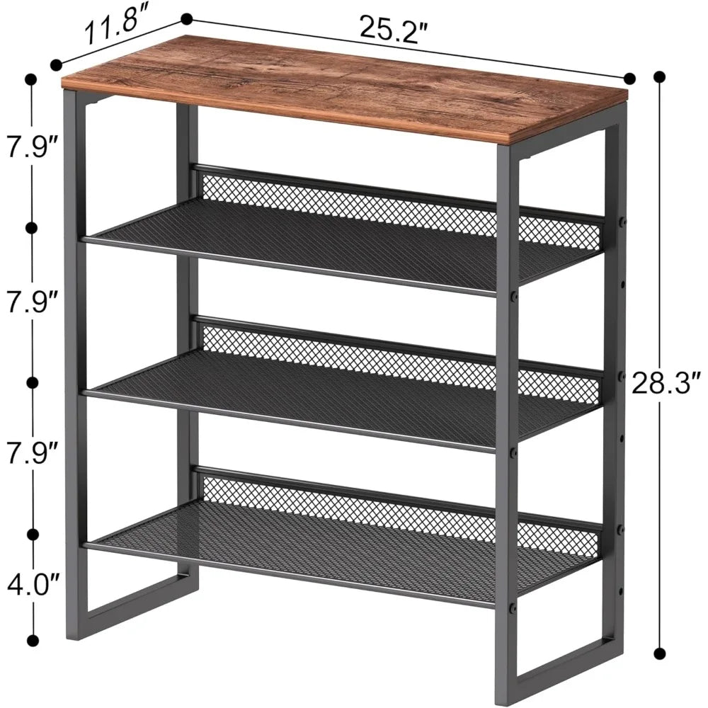 Durable 4-Tier Metal Shoe Stand with Spacious Top for Closets