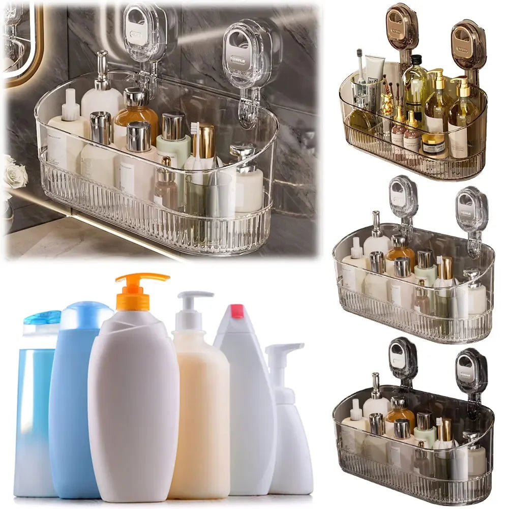 No-Drill Suction Cup Storage Box for Bathroom &amp; Kitchen Strong Load-Bearing Wall Basket (Gold)