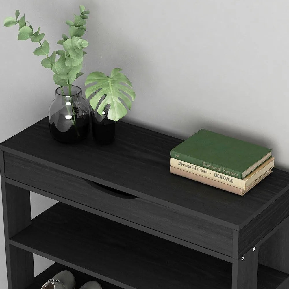 5 Tier Shoe Rack Wooden Storage Cabinet for Entryway (Black)