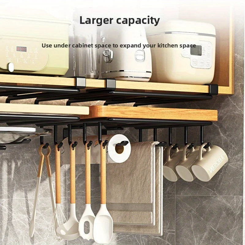 Kitchen Hanging Organizer with Hooks Pot Pan Lid Holder Paper Towel Rack