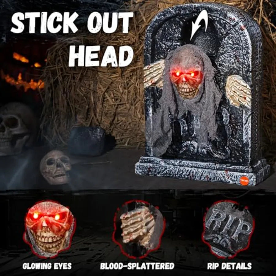 Animatronic Tombstone with Moving Skeleton Prop