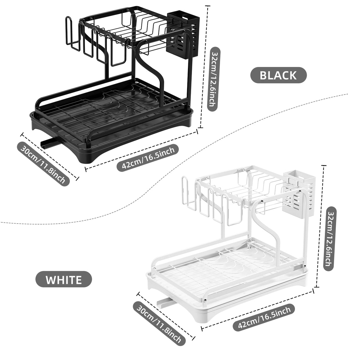 2-Tier Dish Drying Rack Drainboard Cutlery Holder for Kitchen Counter