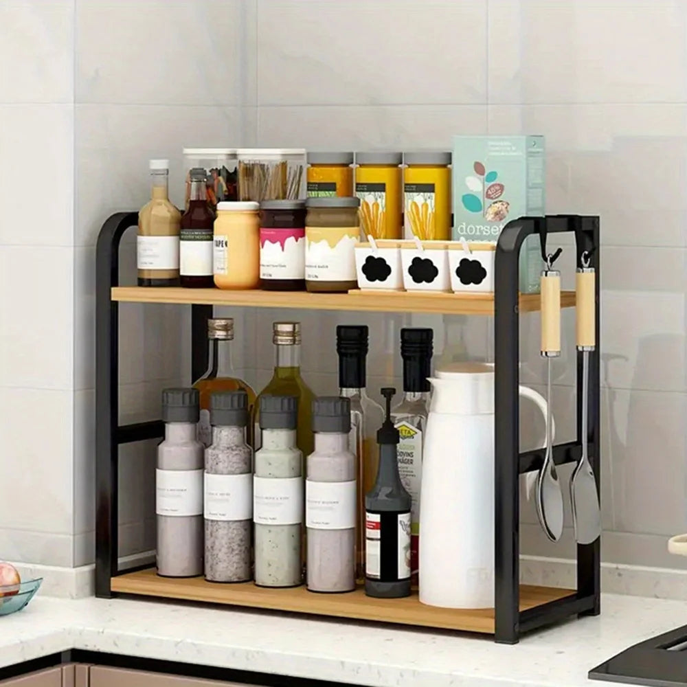 2-Tier Freestanding Spice Rack for Kitchen Bathroom Storage