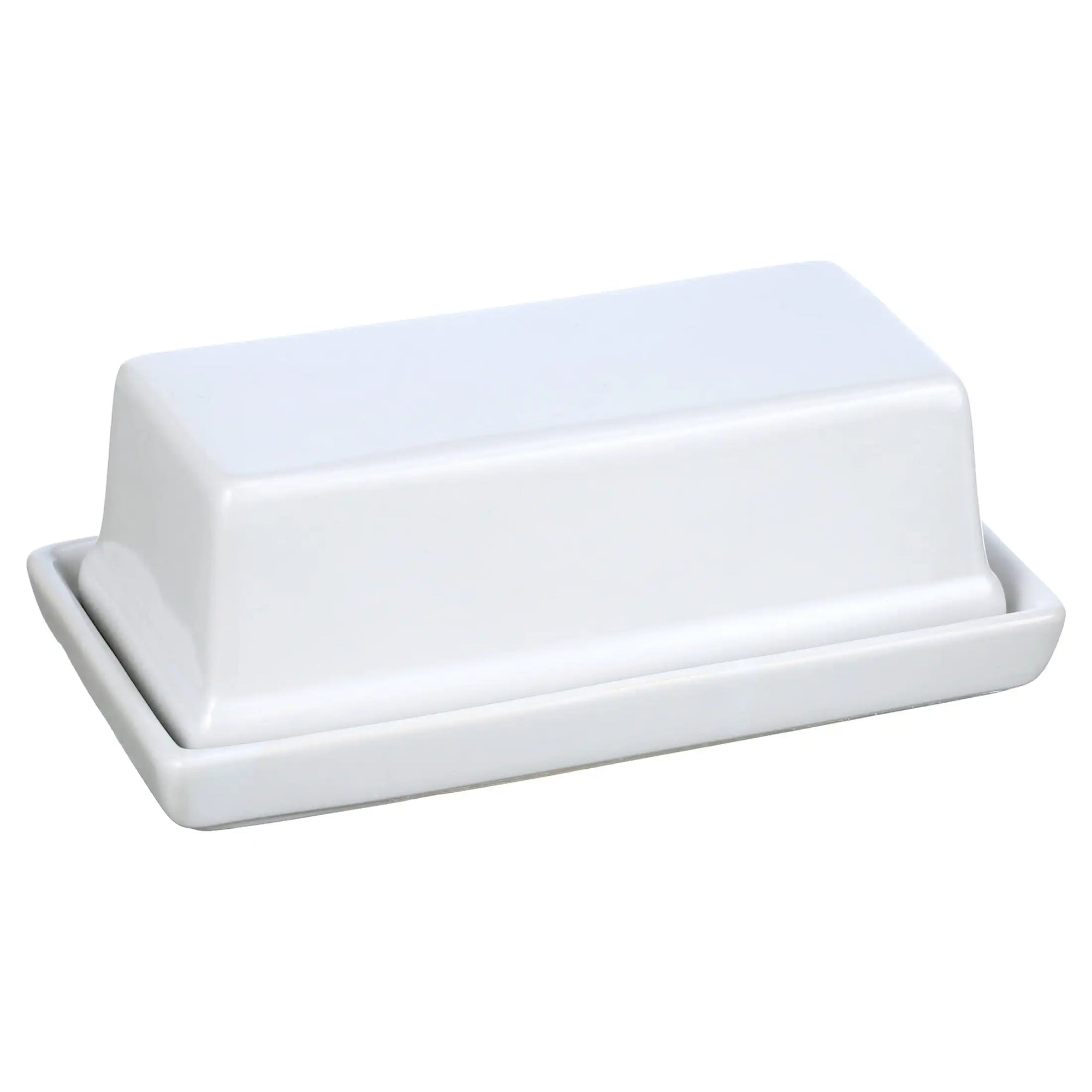 Farmhouse Glazed Ceramic Butter Dish with Lid (White)