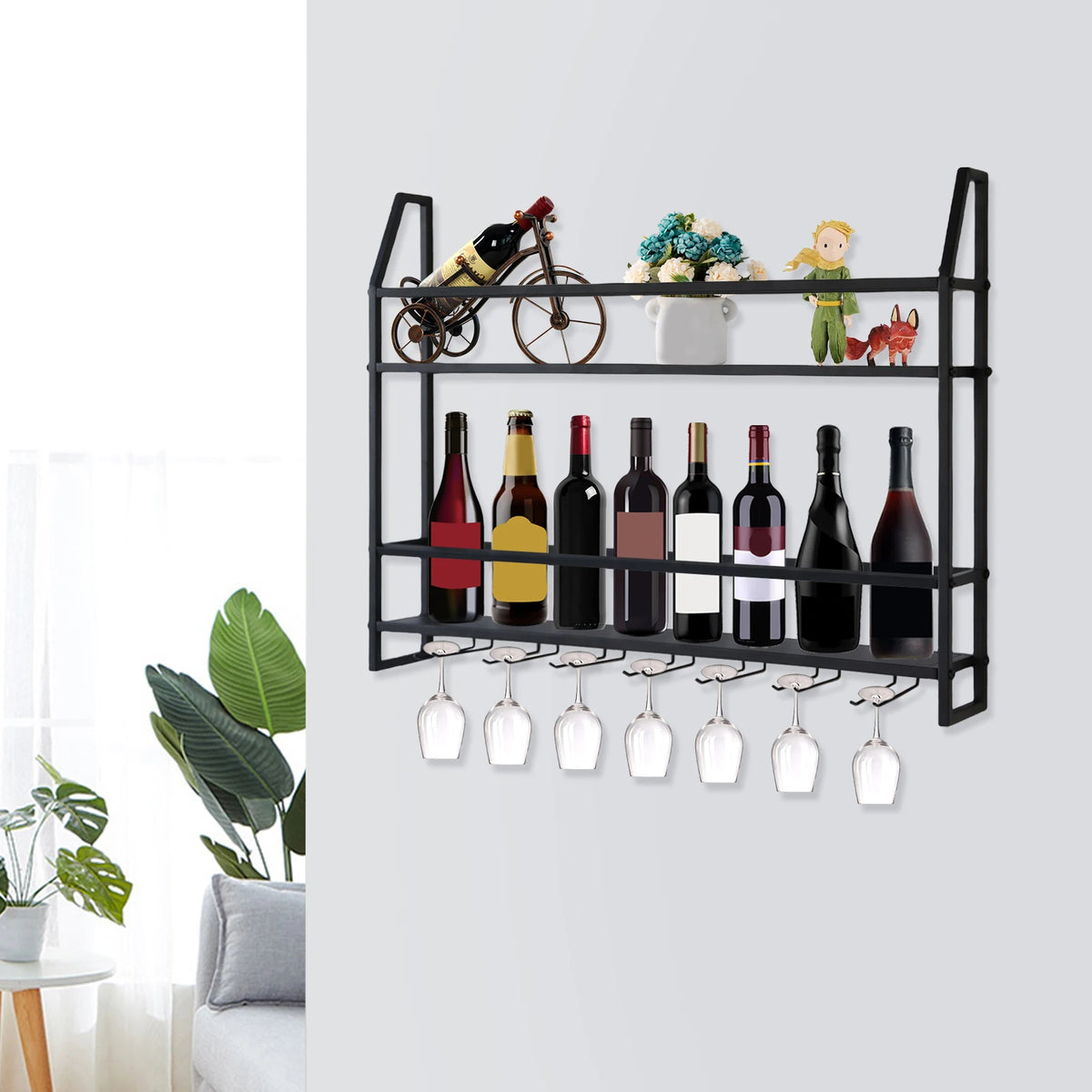 2-Tier Metal Wine Display Stand – Wall Hanging 12-Bottle Holder