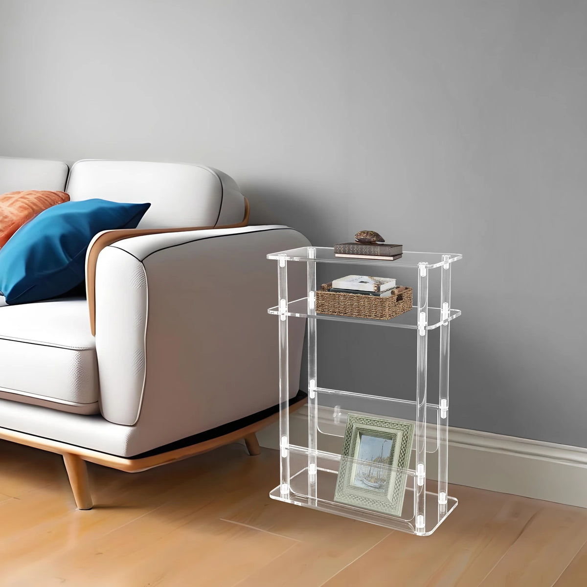 Clear Acrylic 3-Tier Storage Table Slim Rectangular Organizer