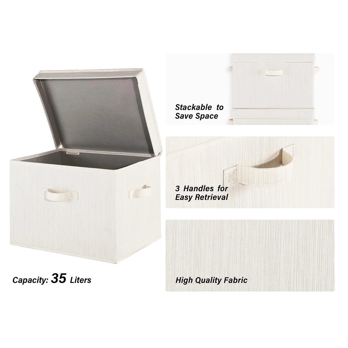 Collapsible Fabric Storage Bins Organizer for Shelves, Large (Beige)