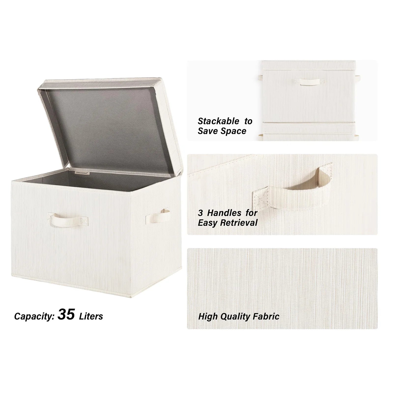 Collapsible Fabric Storage Bins Organizer for Shelves, Large (Beige)