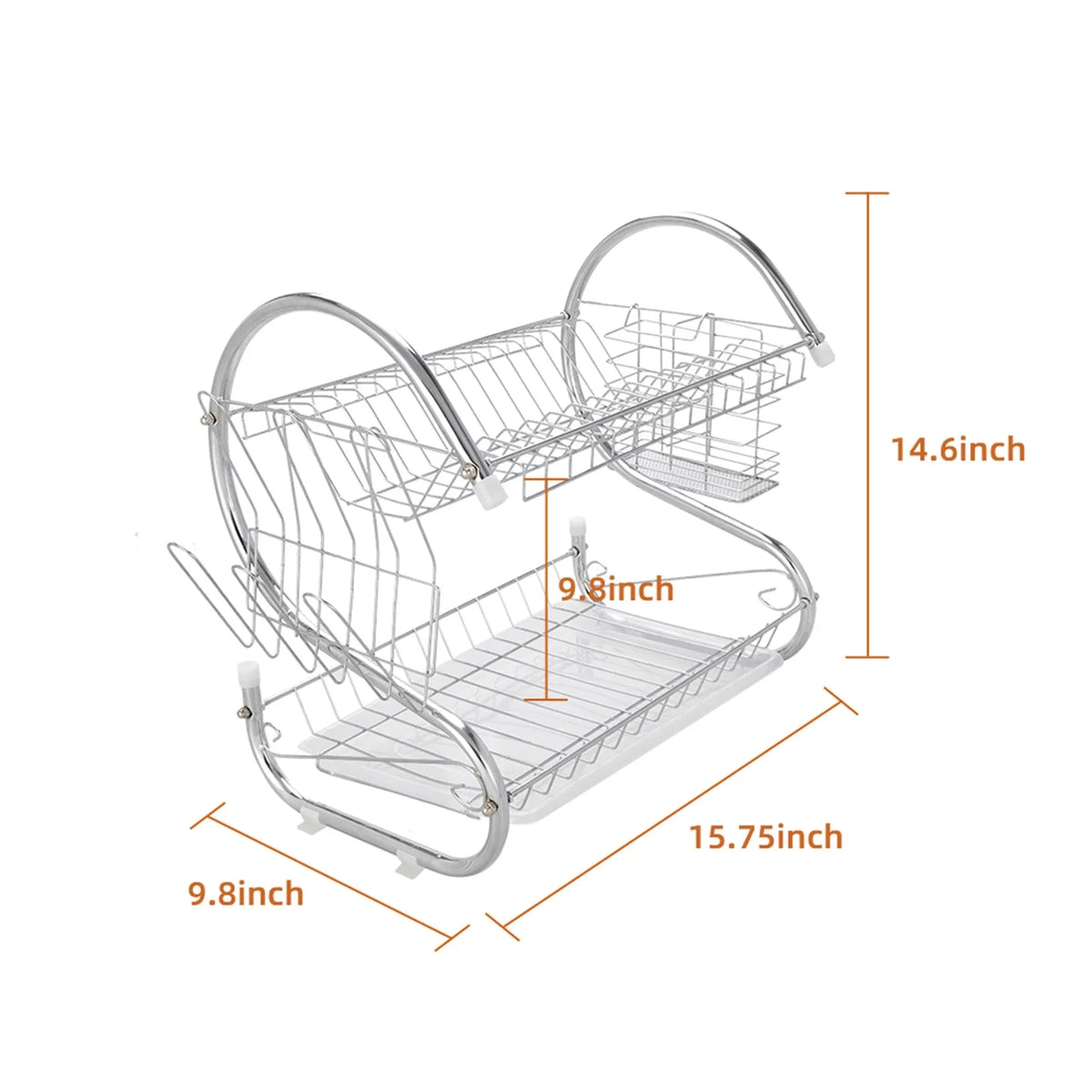 Durable Stainless Steel 2-Tier Dish Drainer Space-Saving Kitchen Rack and Cutlery Organizer